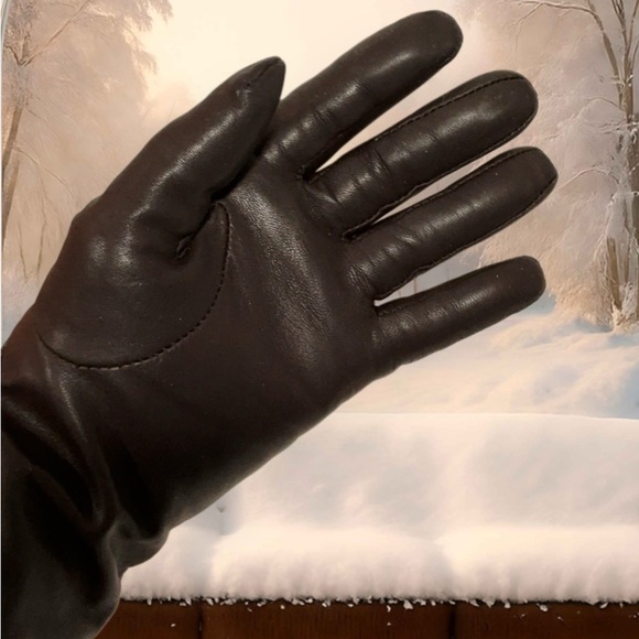 ETIENNE AIGNER Brown Leather Gloves Lined With 100% Cashmere Size Medium - Picture 2 of 9